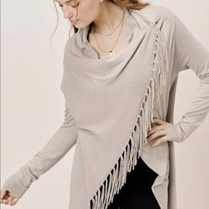 Lovestitch Taupe Fringed Bohemian Boho Open Cardigan Sweater